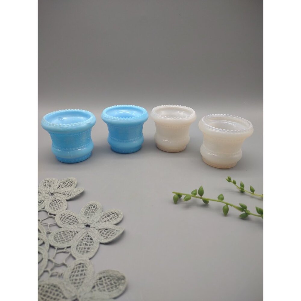 Vintage Lot of 4 Blue White 2.25" Opaline Milk Glass Votive Toothpick Holders
